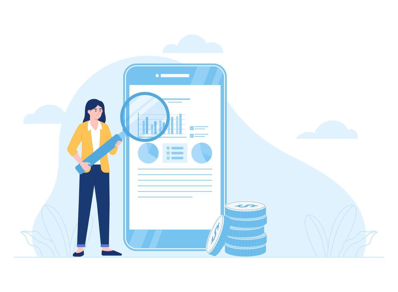 Female worker analyzing business growth concept flat illustration vector