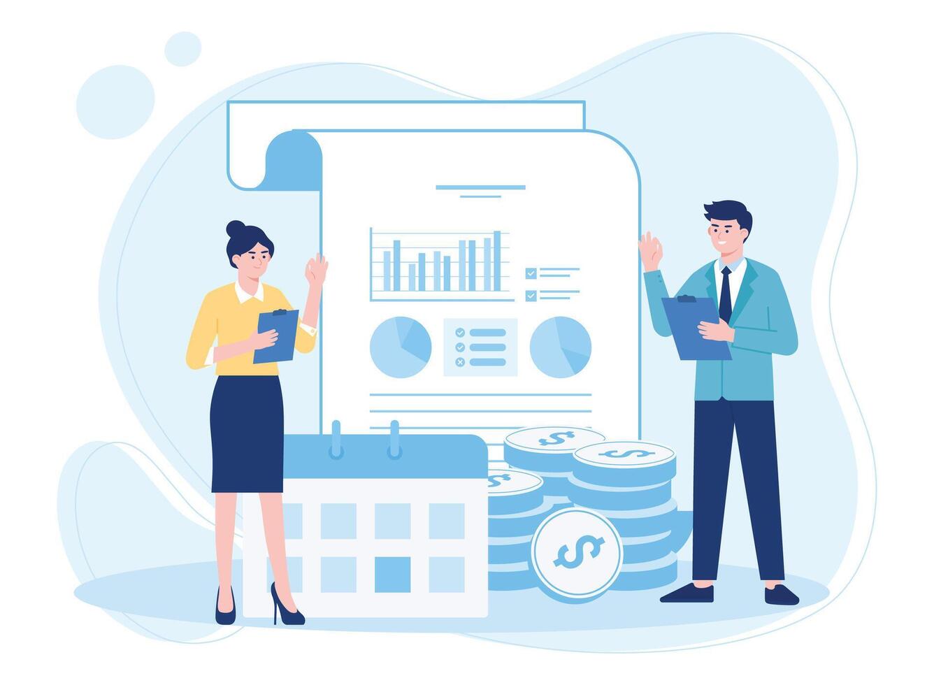 dos empresarios con exitoso financiero operaciones diagrama.concepto plano ilustración vector