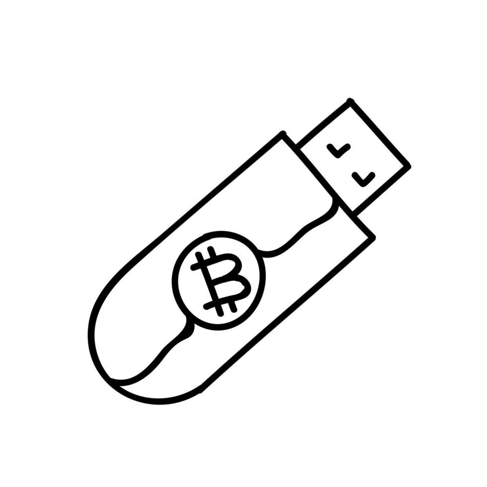 Bitcoin cryptocurrency offline hardware wallet concept icon. Hand drawn vector illustration. Editable line stroke.