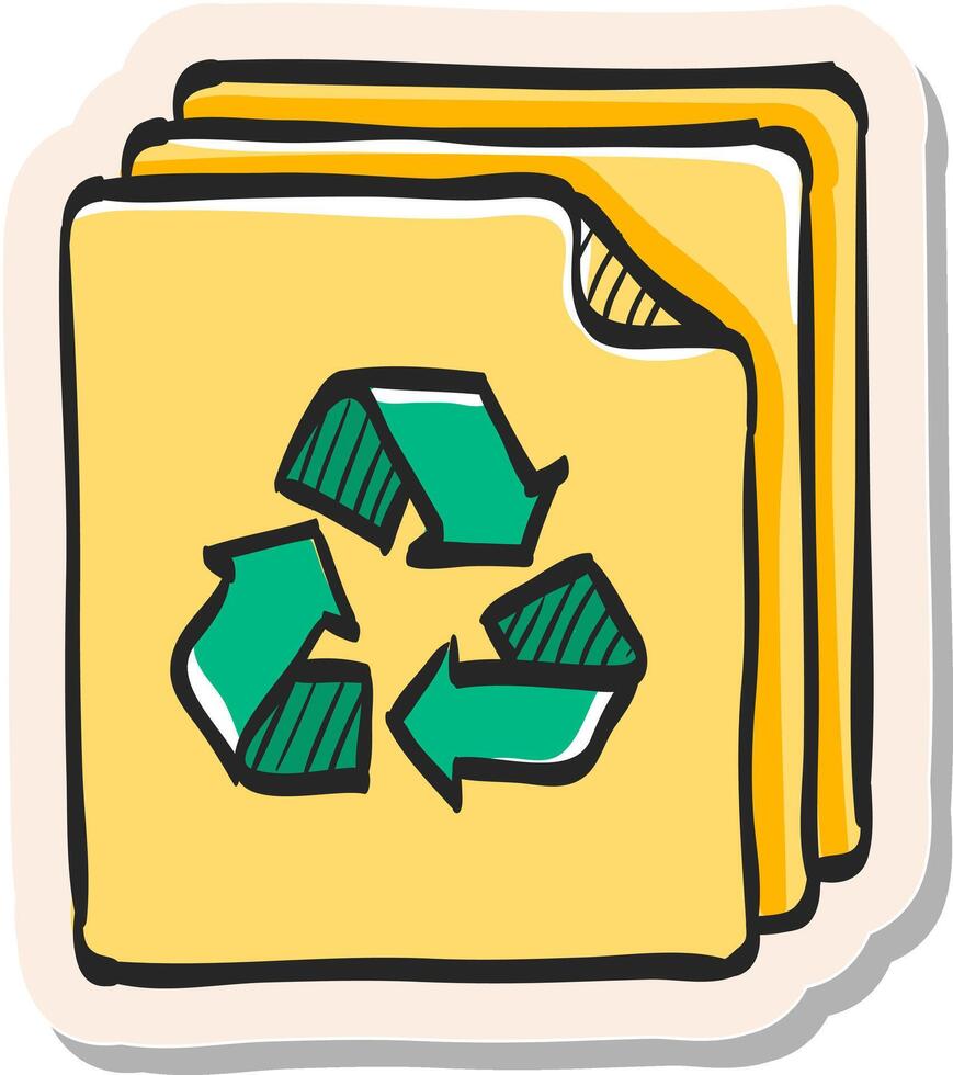 Hand drawn Recycle symbol icon in sticker style vector illustration