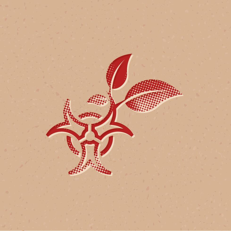 Biohazard leaves halftone style icon with grunge background vector illustration