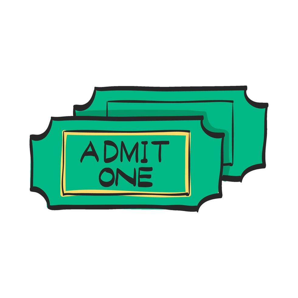 Ticket icon in hand drawn color vector illustration