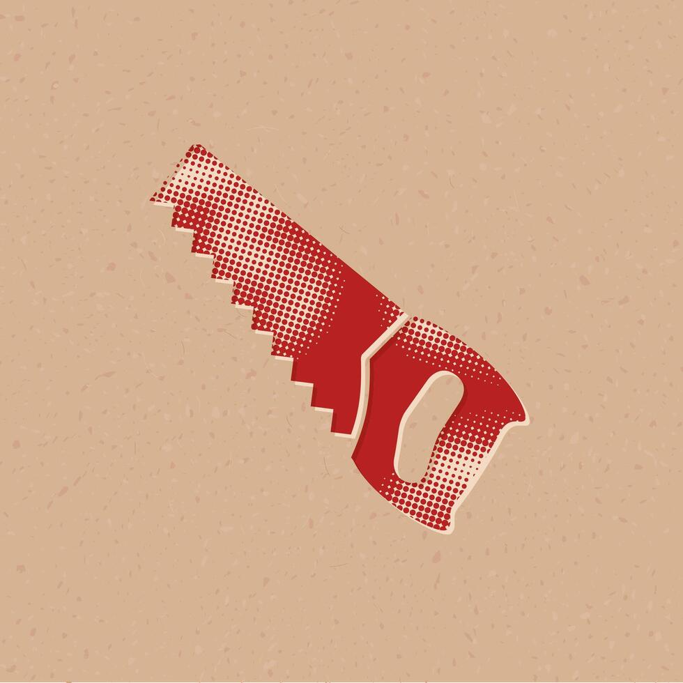 Hand saw halftone style icon with grunge background vector illustration