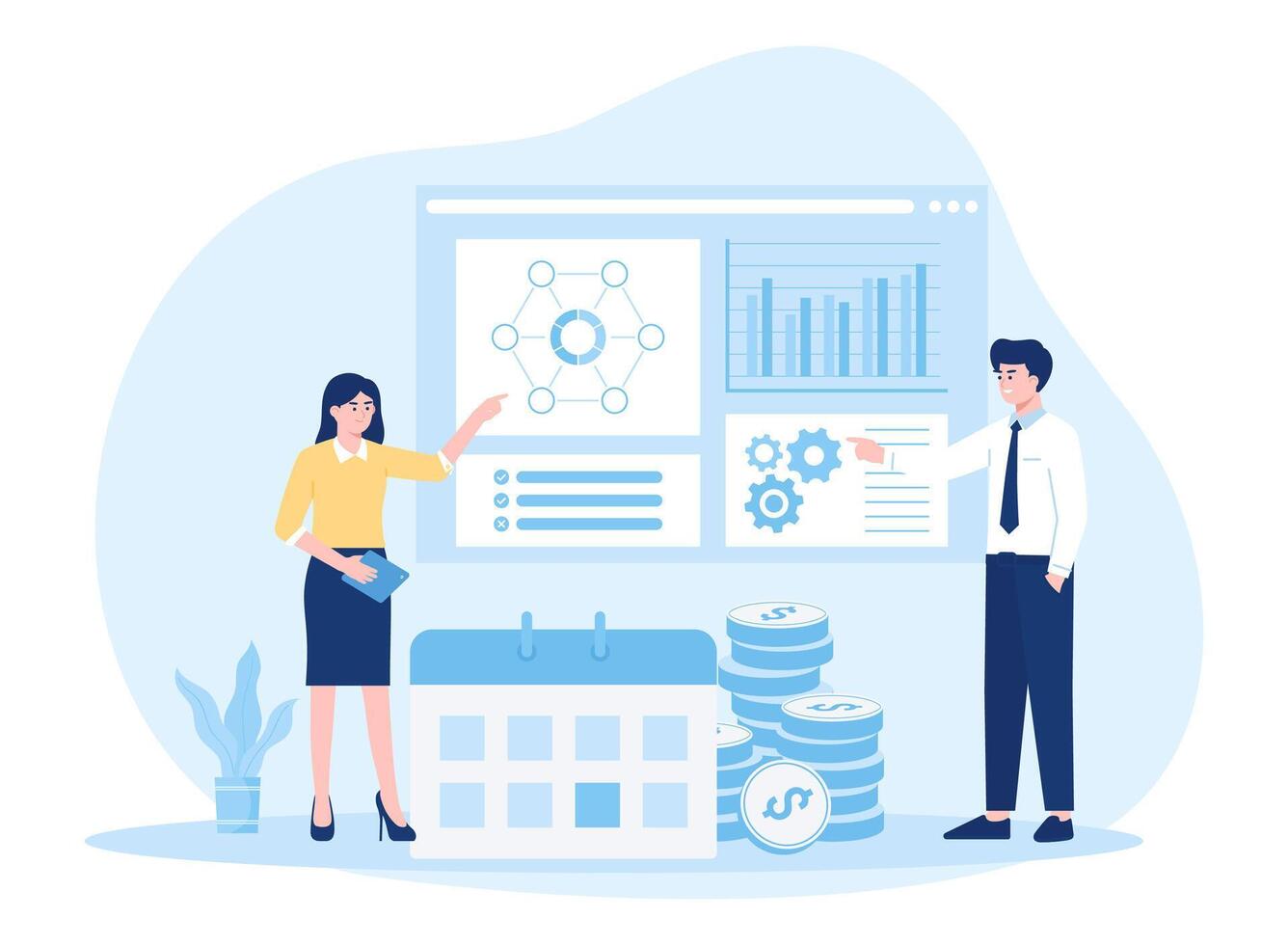 women present analysis data to colleagues concept flat illustration vector