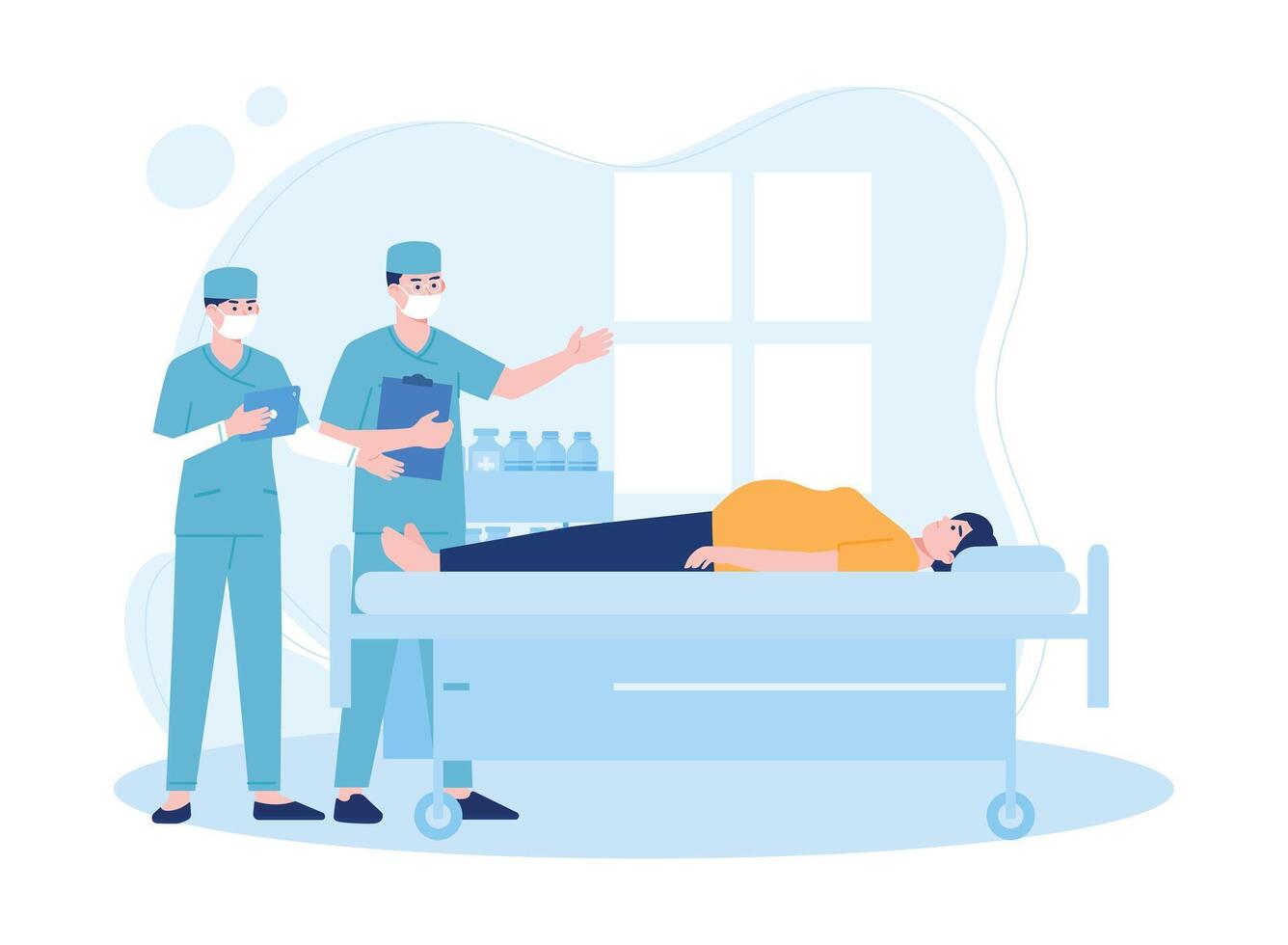 nurse with patient and medical staff in hospital concept flat illustration vector