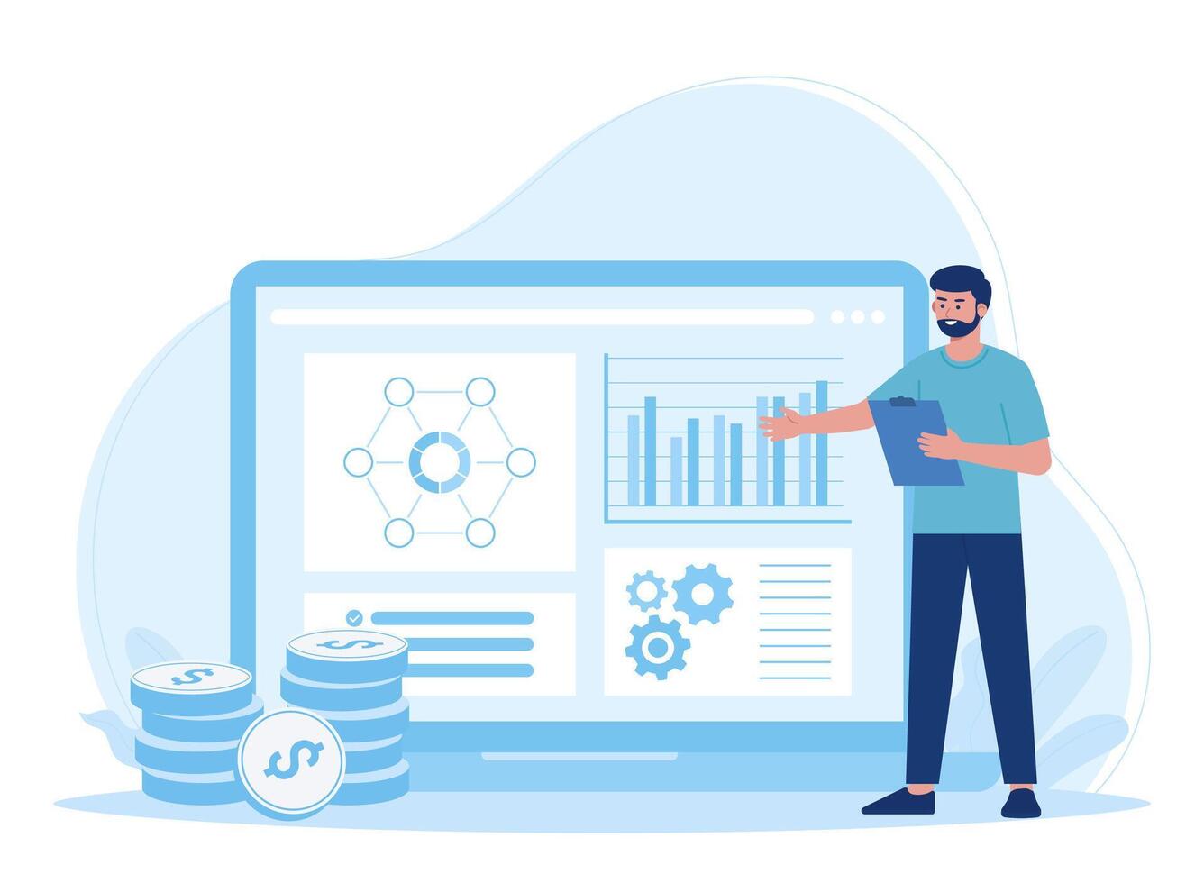 big isolated employee working in office workplace concept flat illustration vector