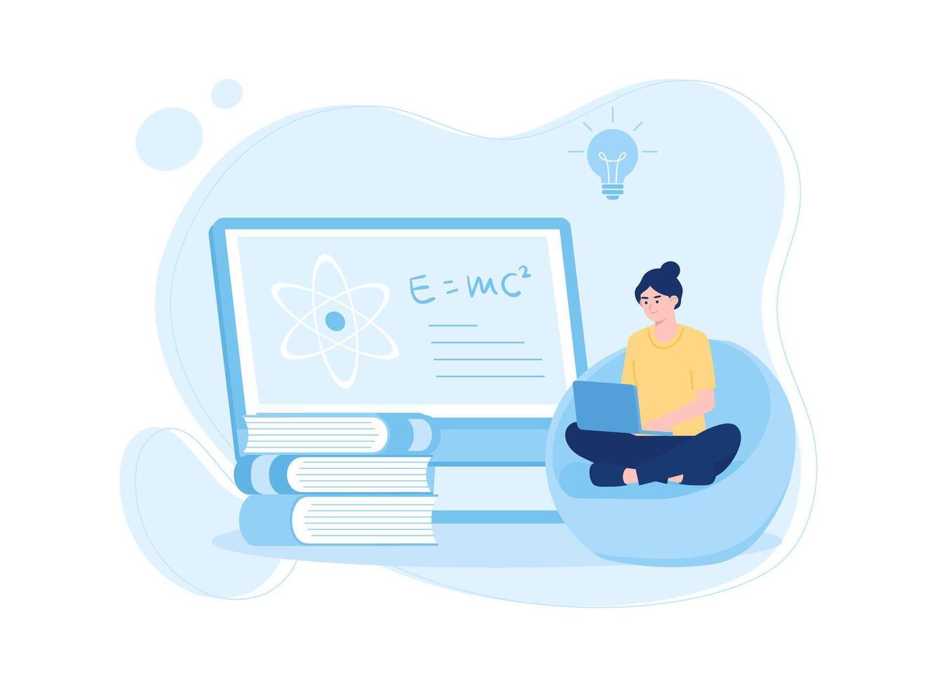 woman working on an assignment using a laptop concept flat illustration vector