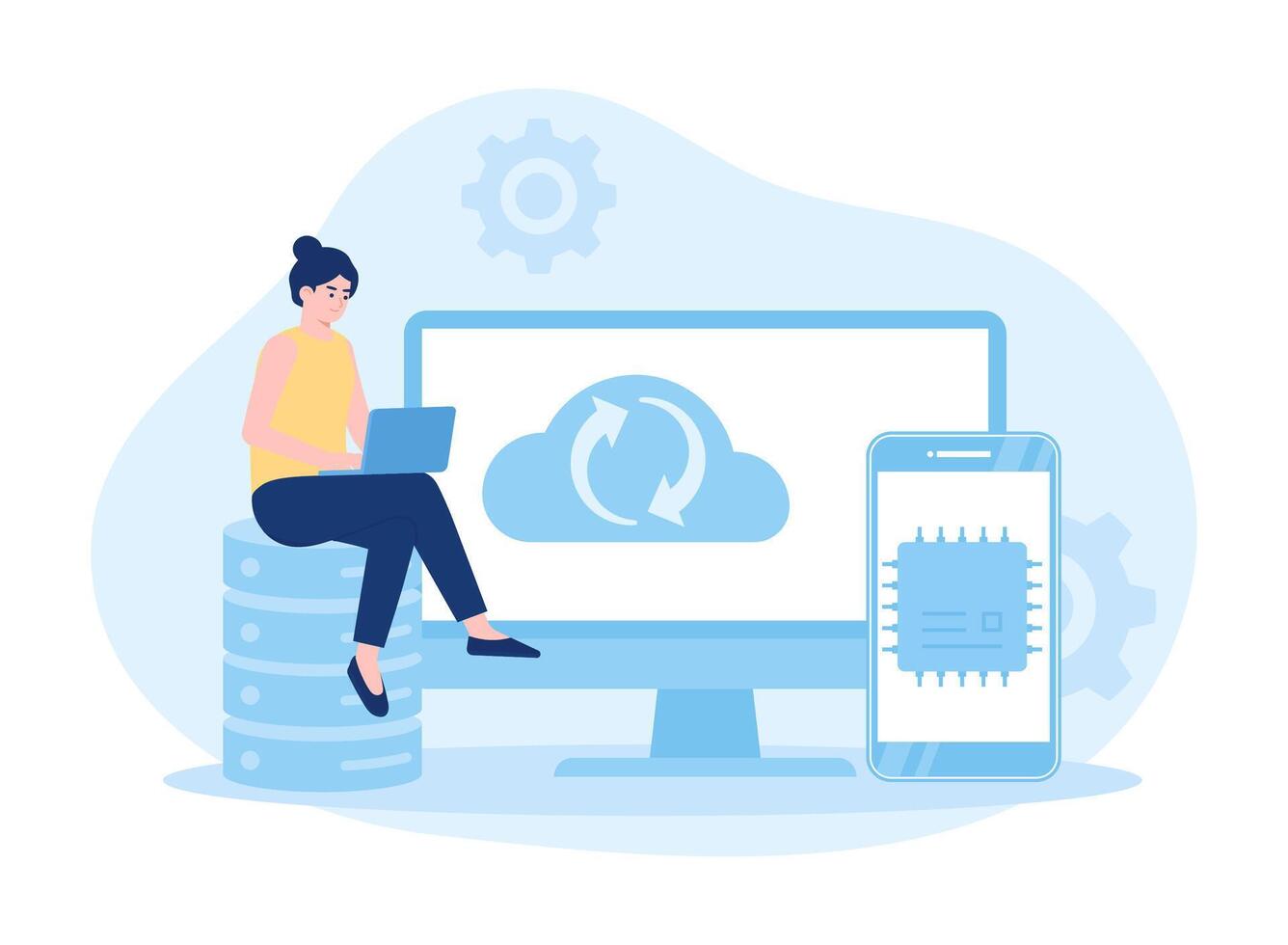 female server backup concept flat illustration vector
