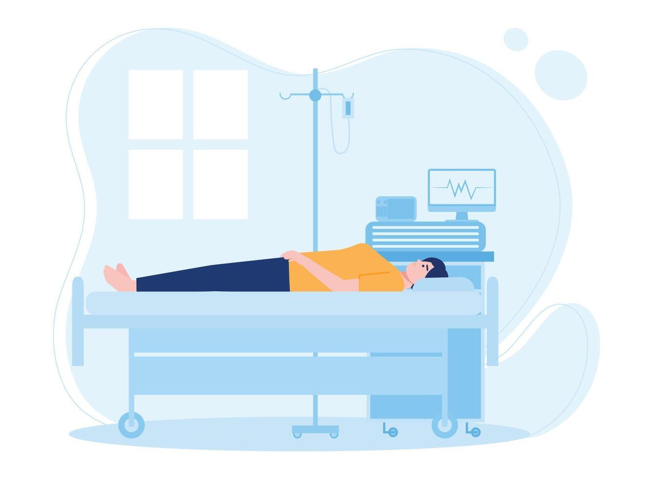 The patient is lying in bed in the intensive therapy room concept flat illustration vector