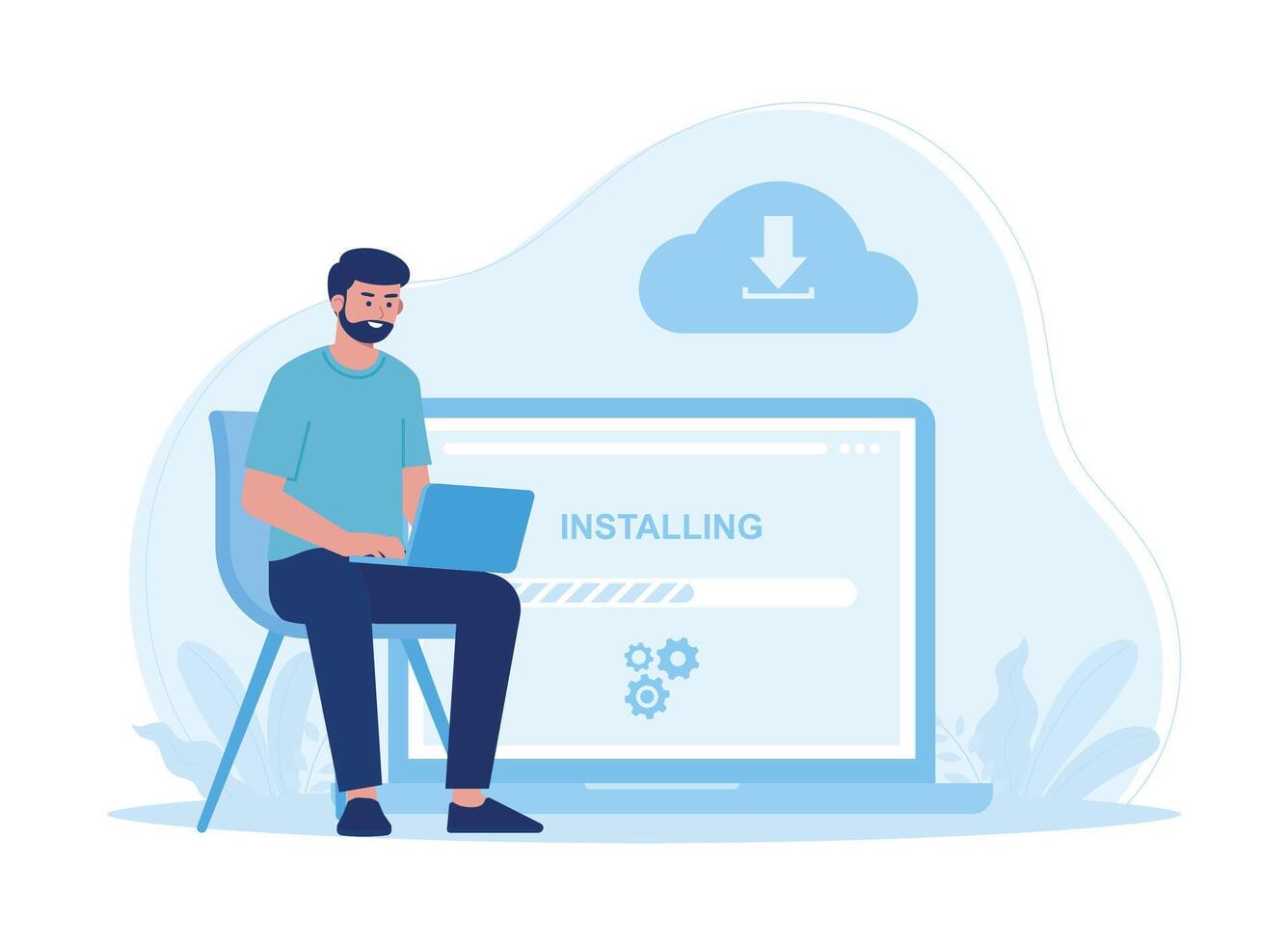 management of data downloads and installations in the cloud concept flat illustration vector