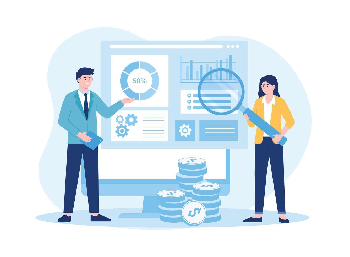 data analysis of company investment reports concept flat illustration vector