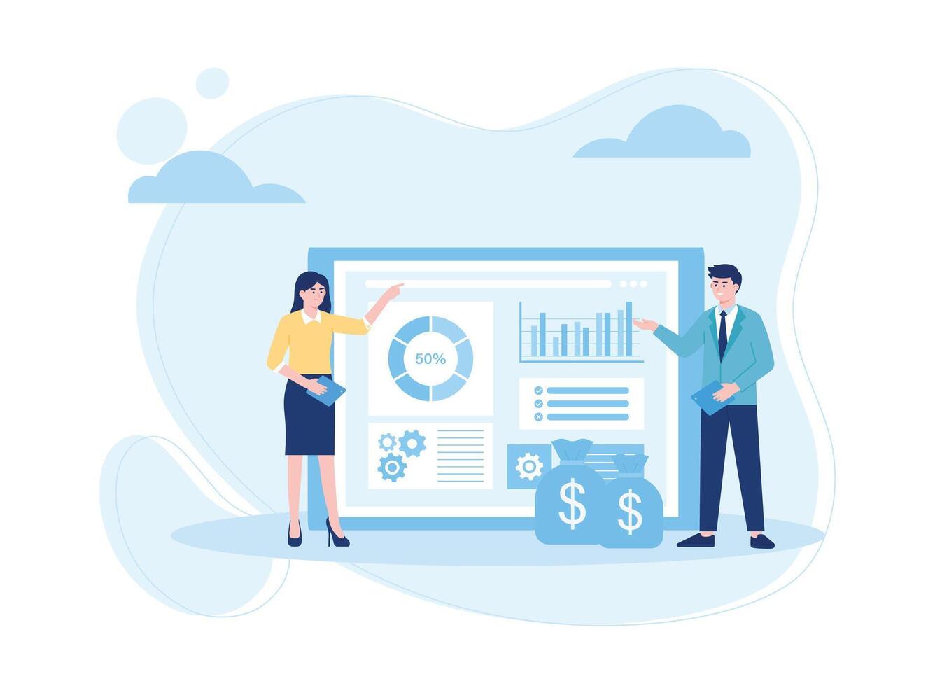 data analysis of company investment reports concept flat illustration vector