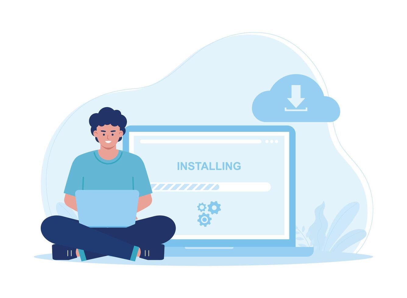 management of data downloads and installations in the cloud concept flat illustration vector