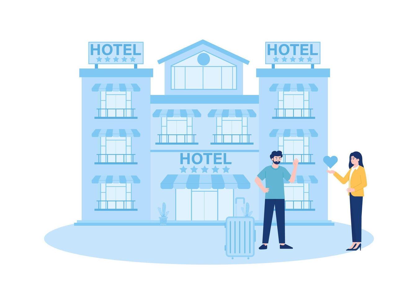 hotel service concept of smiling doormen welcoming guests concept flat illustration vector