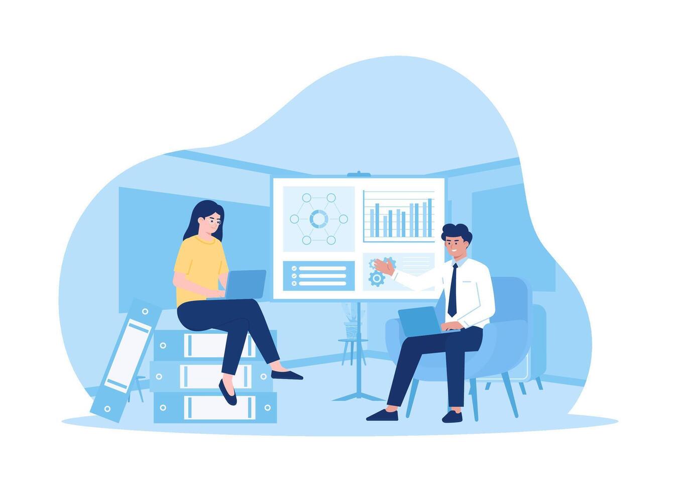 people analyzing growth chart concept flat illustration vector