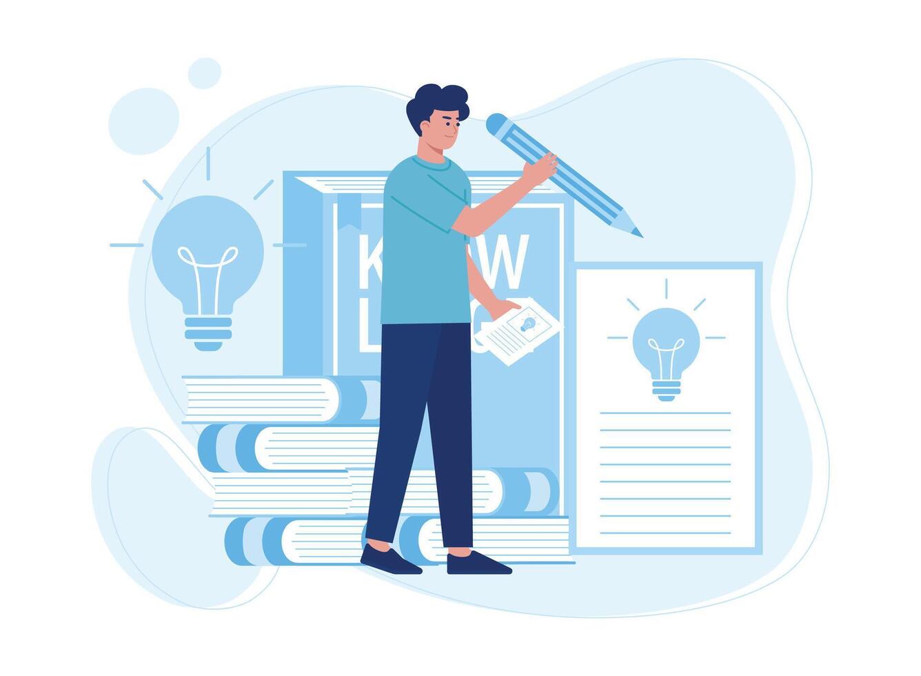 man writing on paper exam concept flat illustration vector