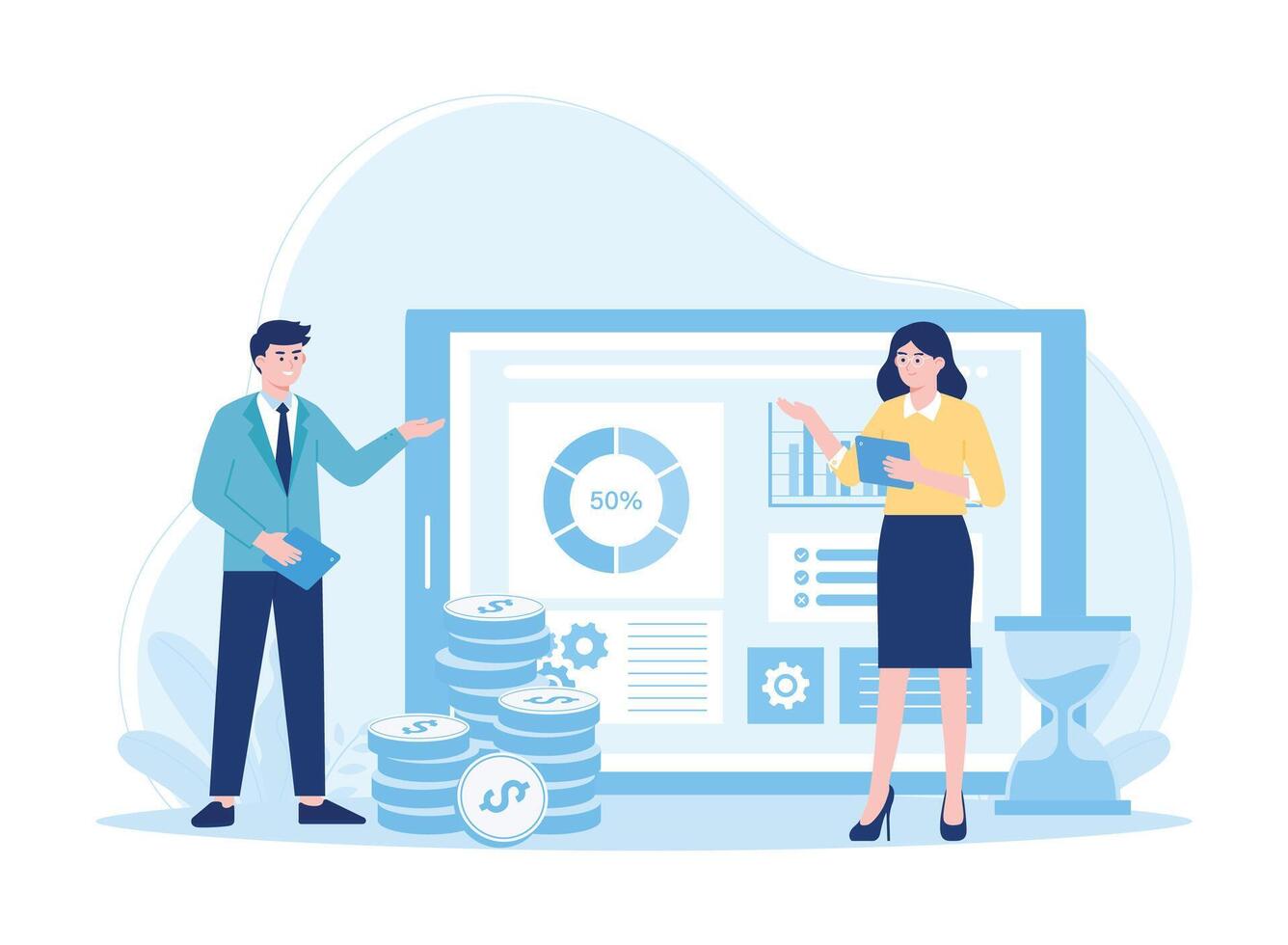 analyze the growth process of online investment concept flat illustration vector