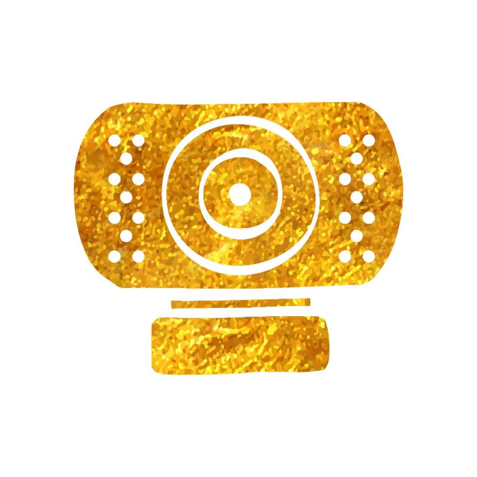 Hand drawn Webcam icon in gold foil texture vector illustration