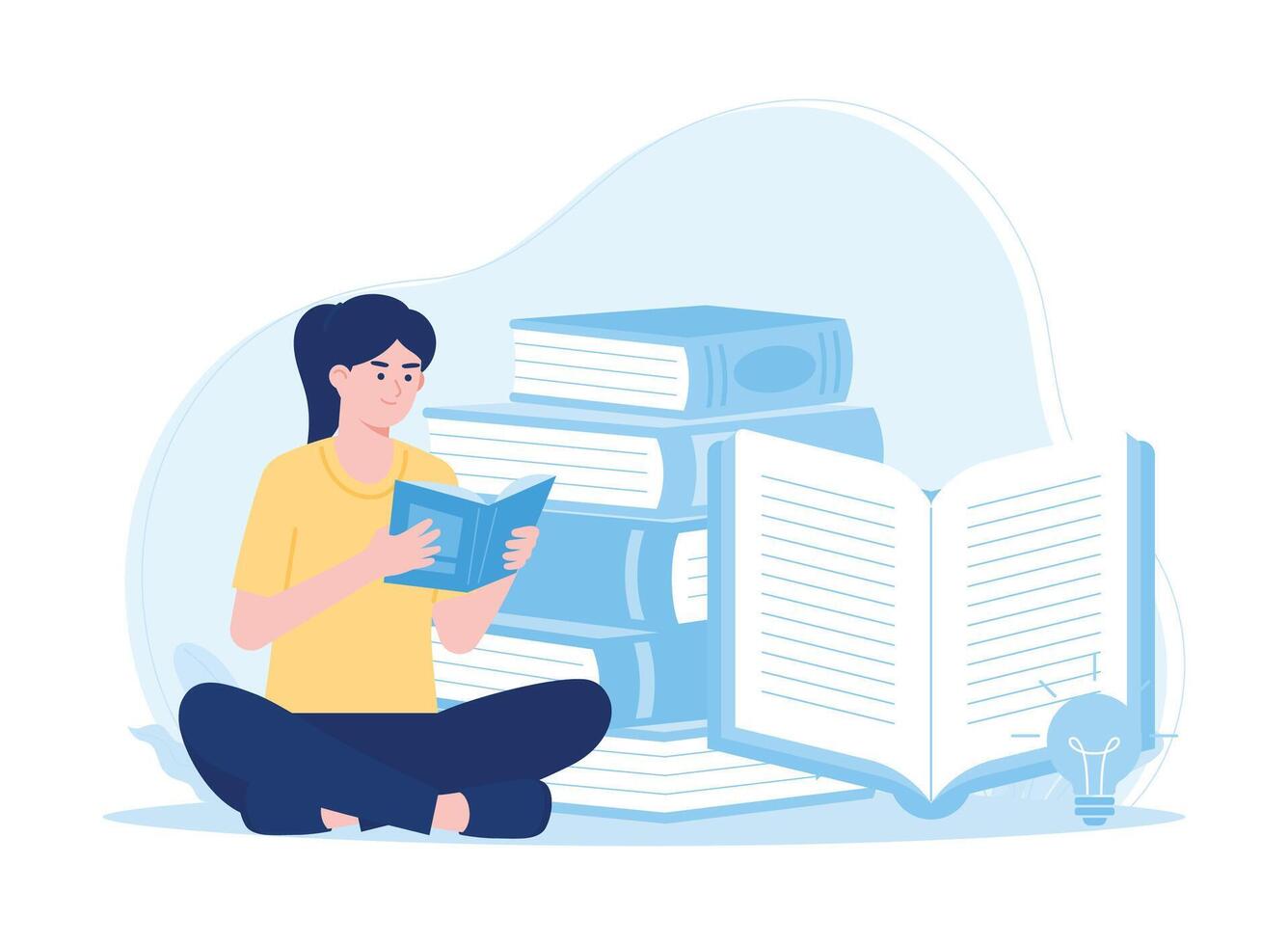 woman sitting and reading a book learning concept flat illustration vector