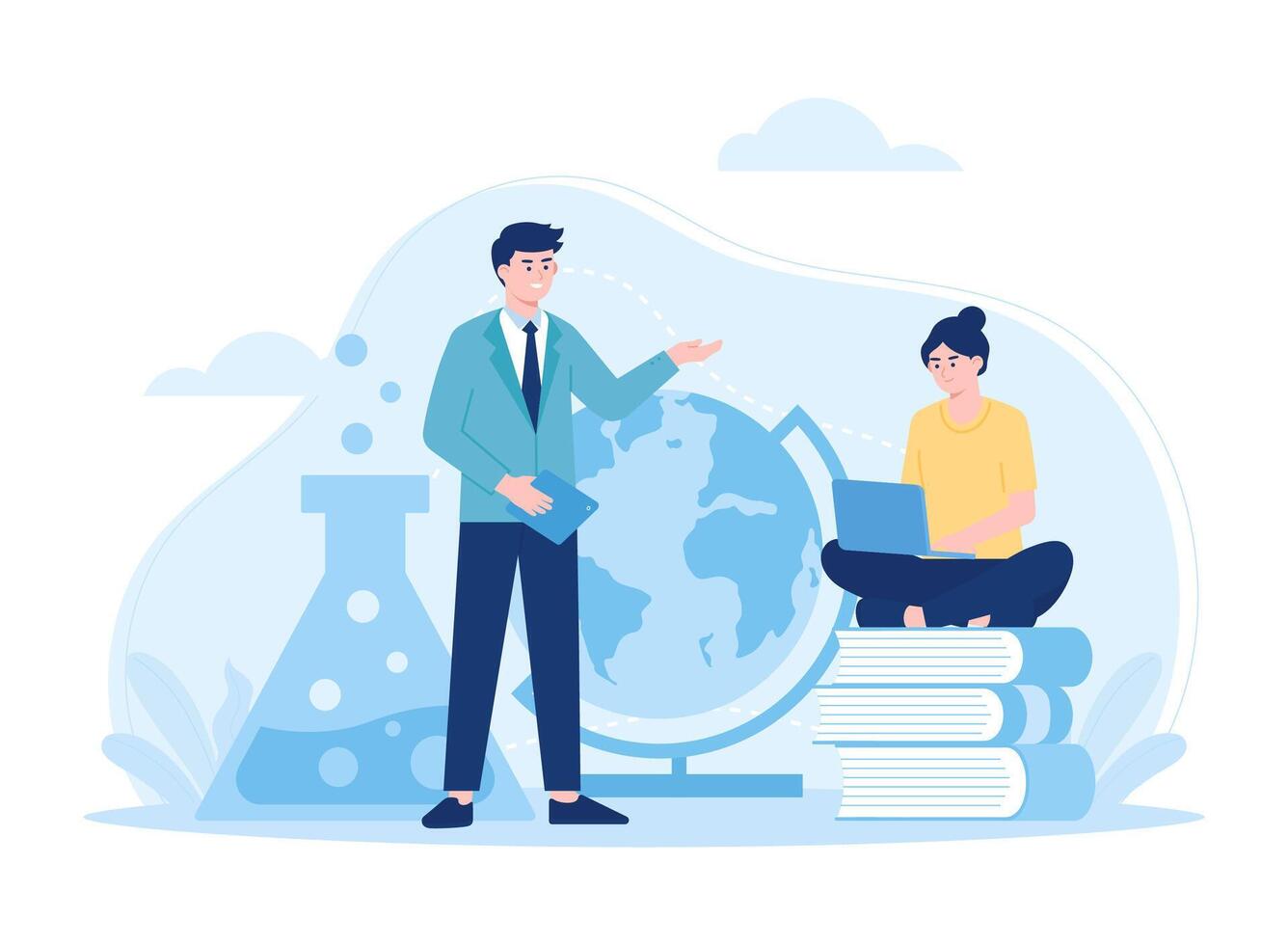 People are studying science and globe concept flat illustration vector