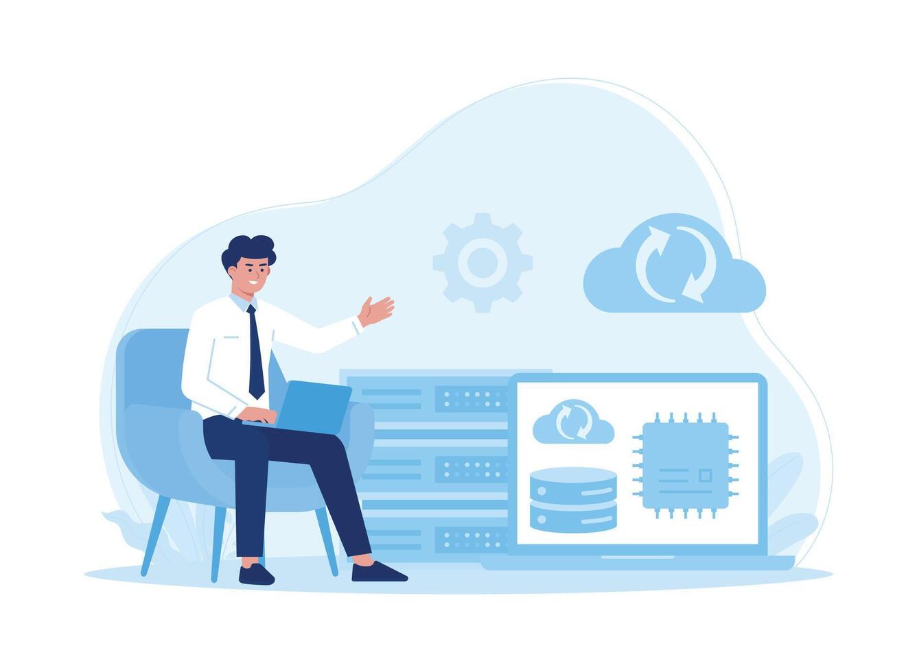 hosting backup and management big data concept flat illustration vector