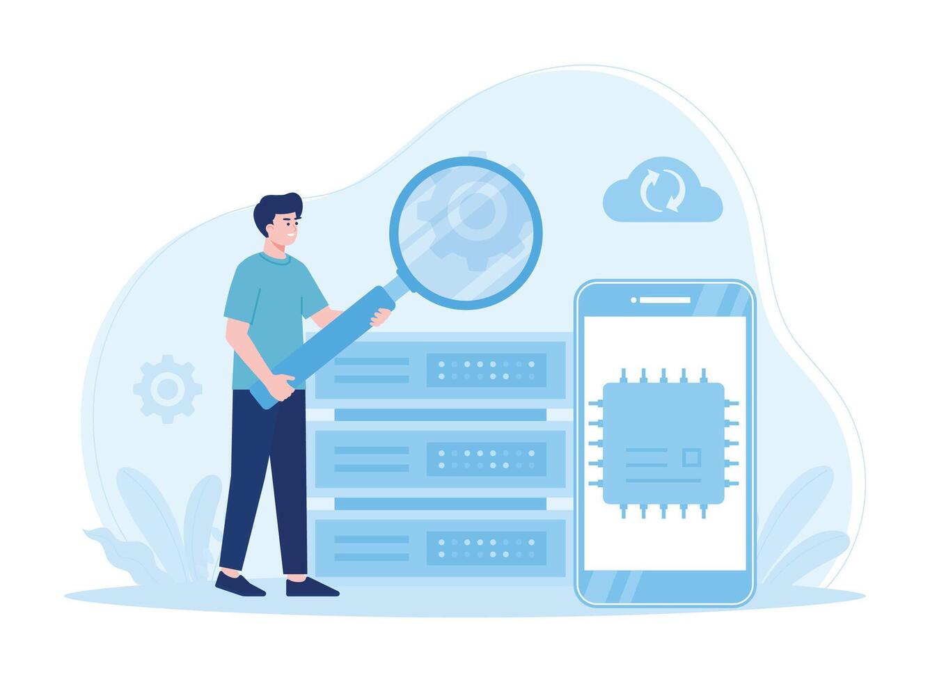 backup and analysis big data concept flat illustration vector