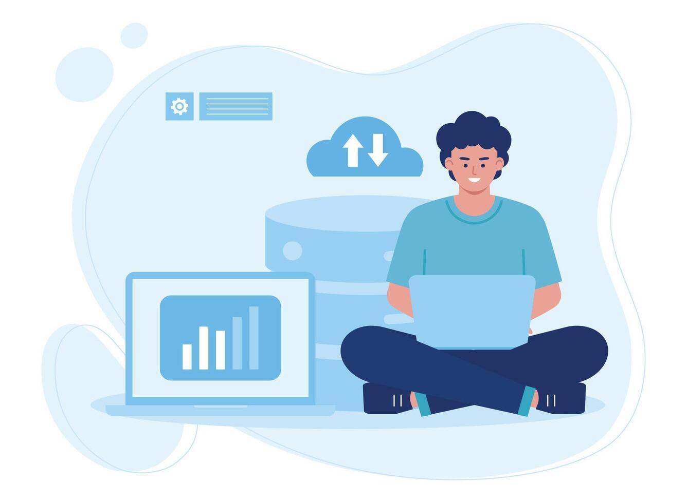 cloud storage data analysis concept flat illustration vector