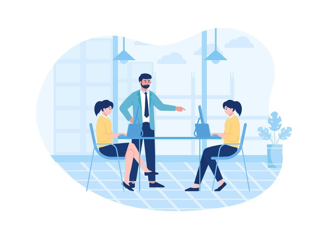 three people had a business meeting at the office concept flat illustration vector