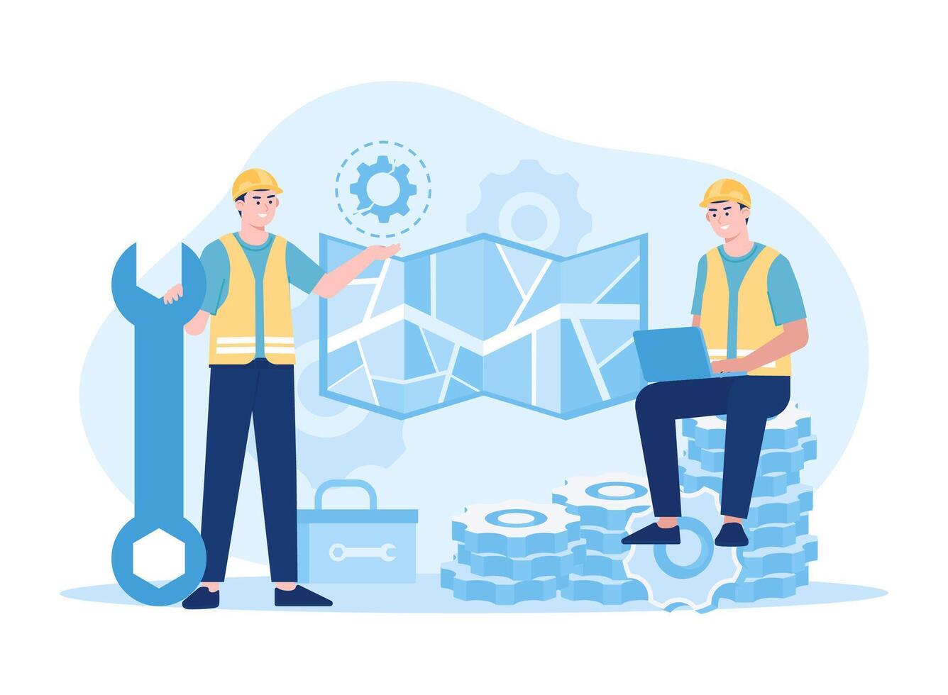 Team of engineers discussing construction problems concept flat illustration vector