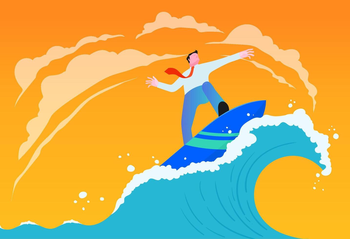 Businessman riding wave illustration vector