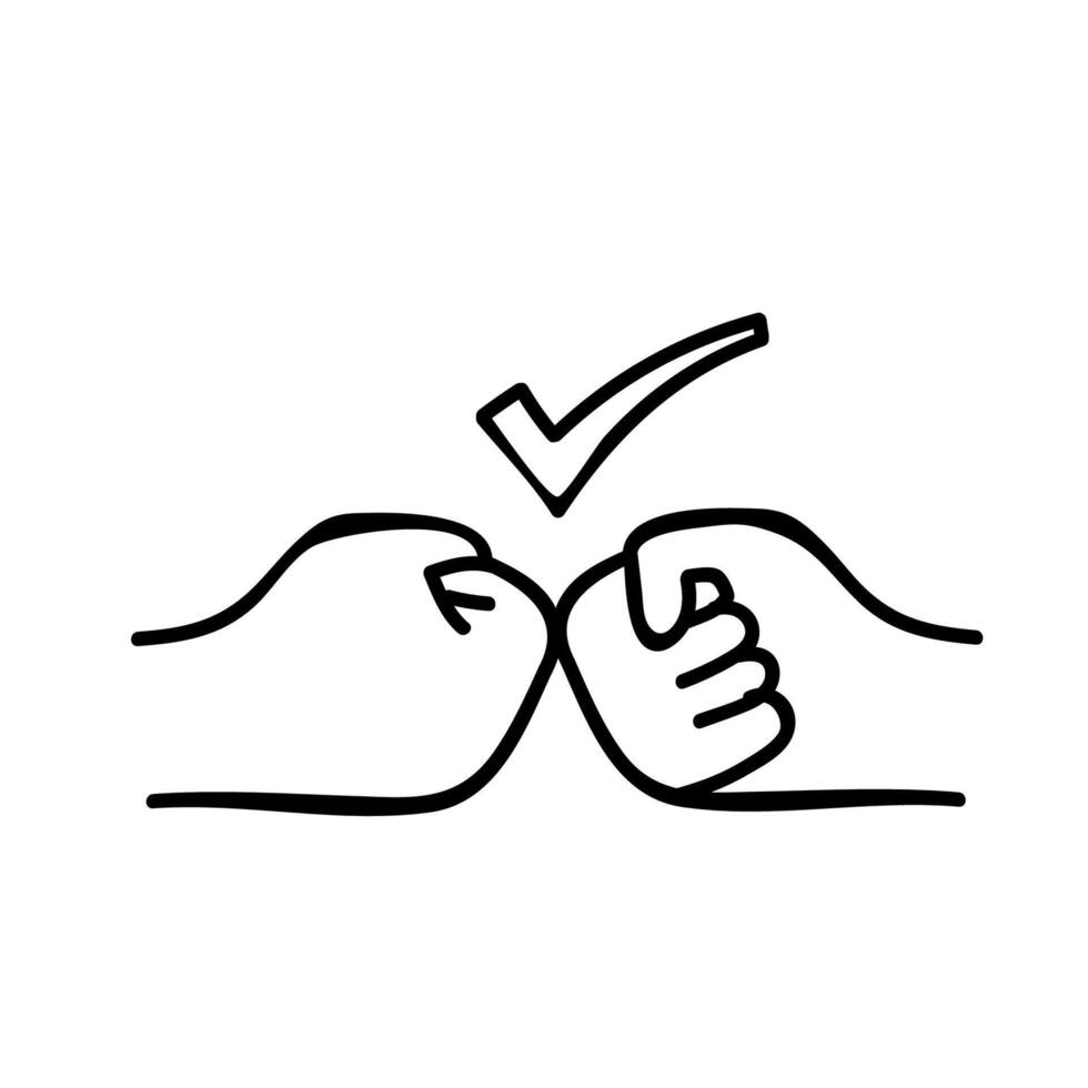 Fist hand shake icon. Hand drawn vector illustration. Editable line stroke.