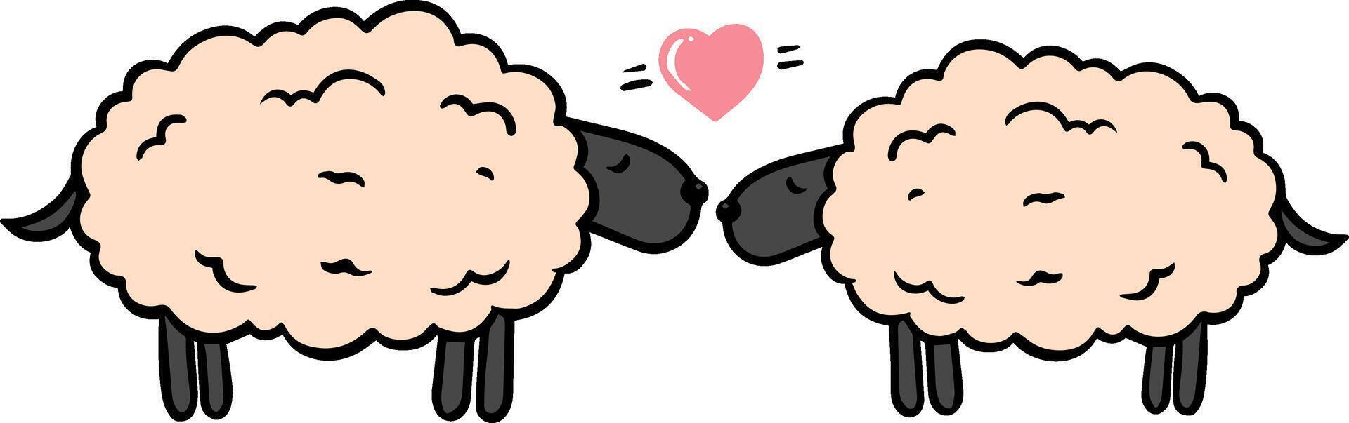 Hand drawn two sheep and a heart shape color vector illustration