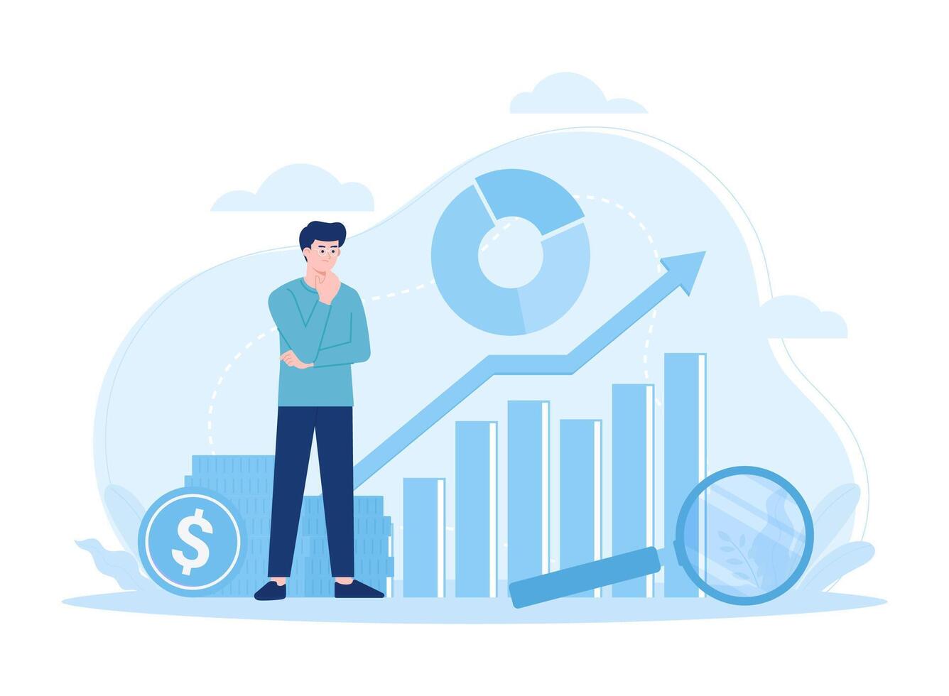 Manager analyzes sales growth graph concept flat illustration vector