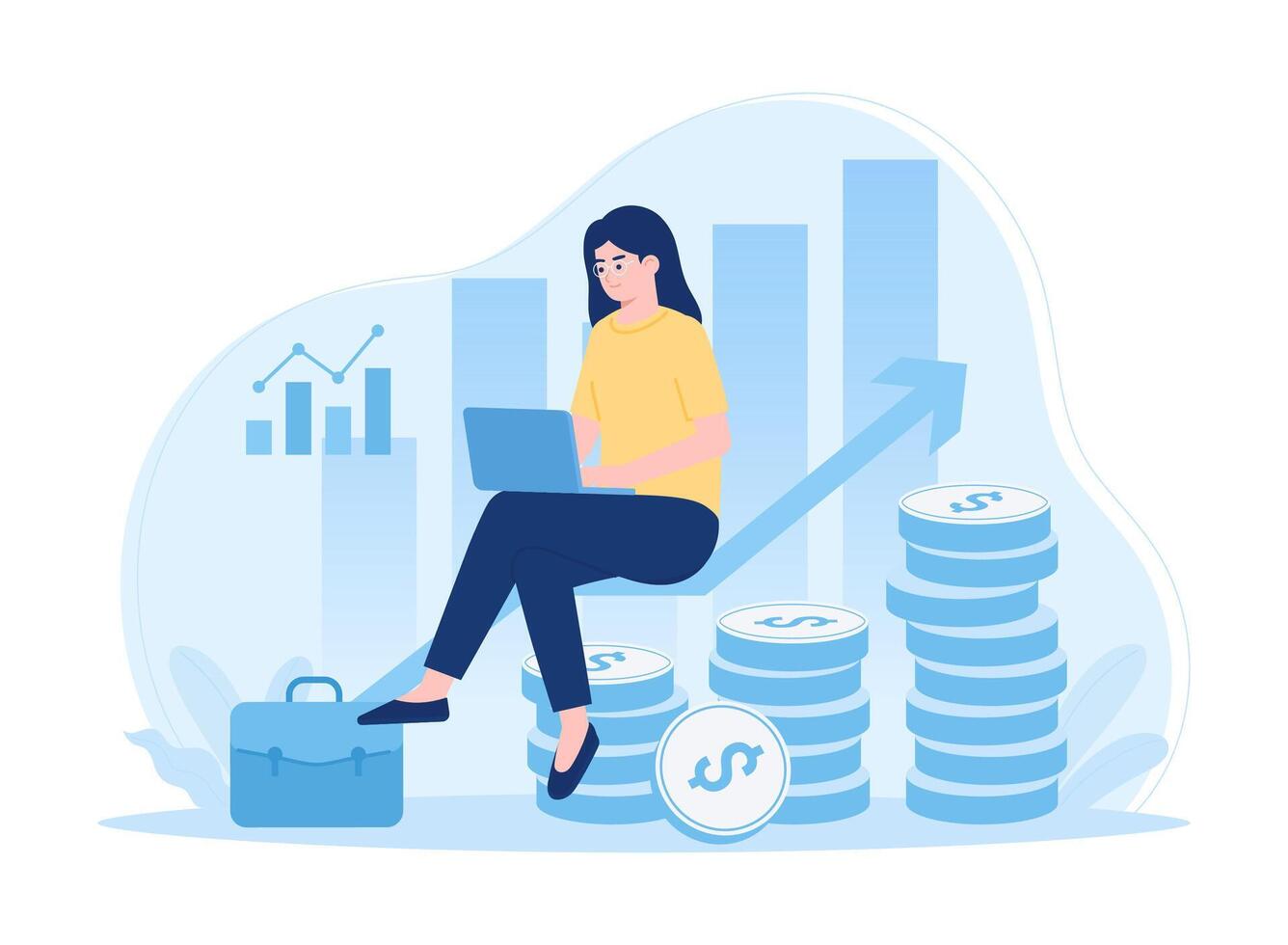 businessman invests capital  analyzes profit graph, stock trading  investment concept flat illustration vector