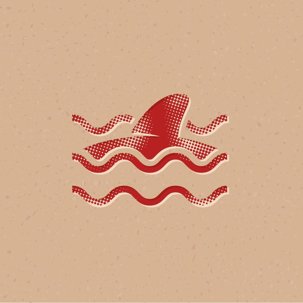 Shark halftone style icon with grunge background vector illustration