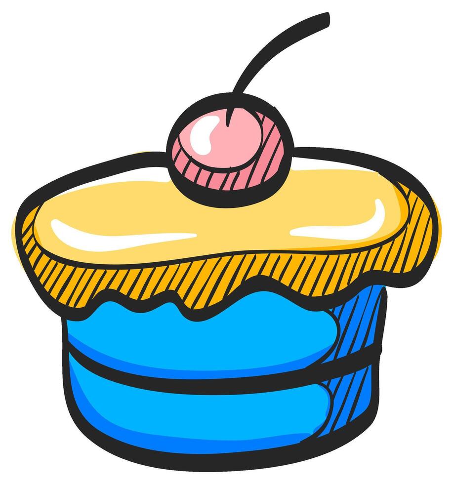 Cake icon in hand drawn color vector illustration