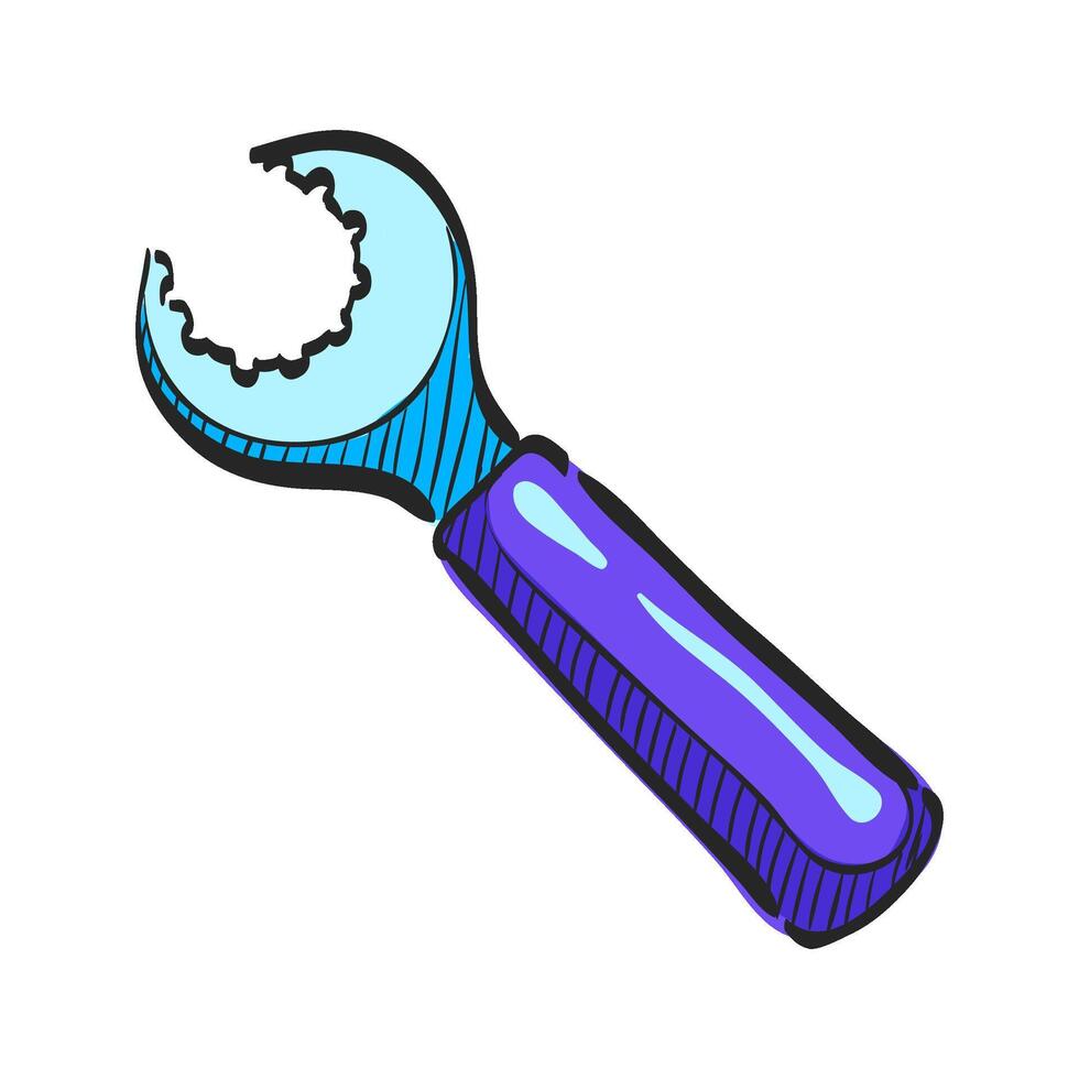 Wrench icon in hand drawn color vector illustration