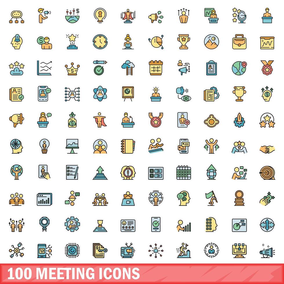 100 reunión íconos colocar, color línea estilo vector