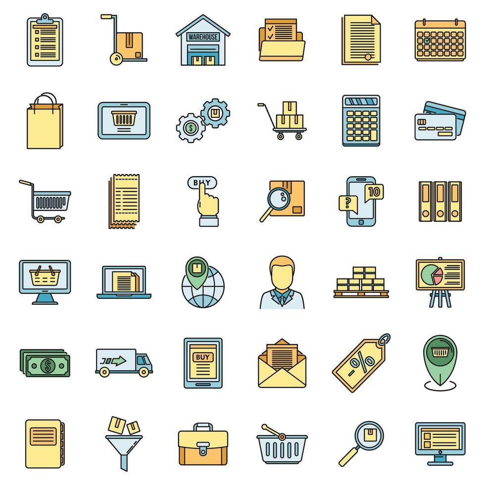 Purchasing manager sell icons set vector color line