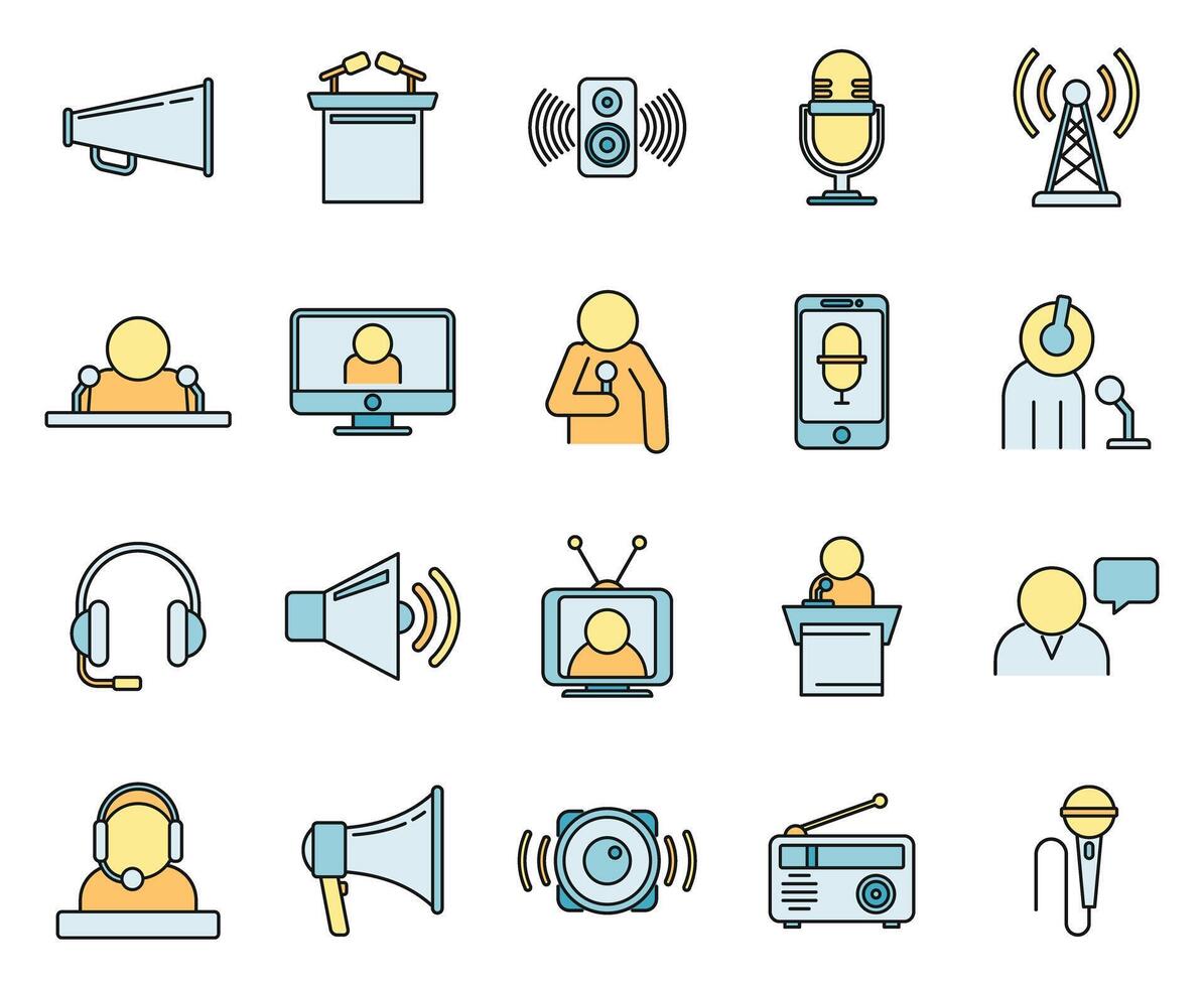 Speaker announcer icons set vector color line