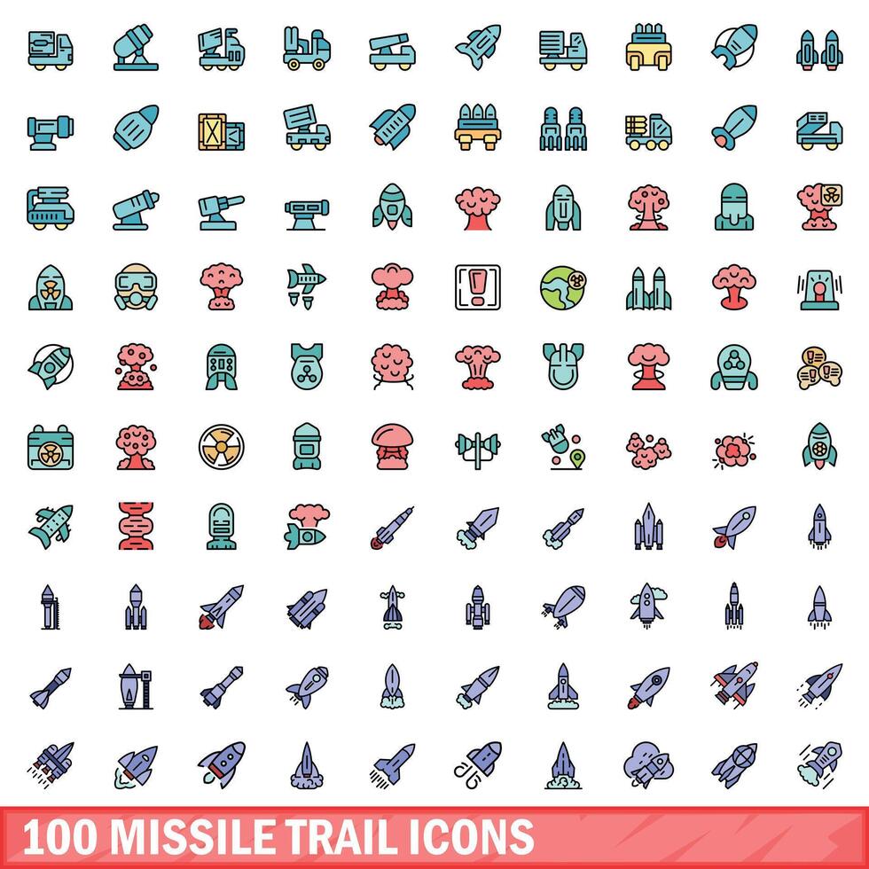 100 misil sendero íconos colocar, color línea estilo vector