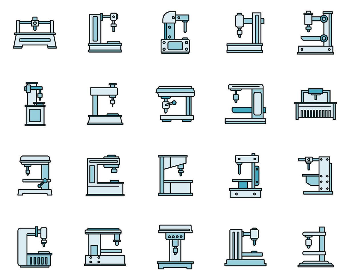 Milling Machine device icons set vector color line