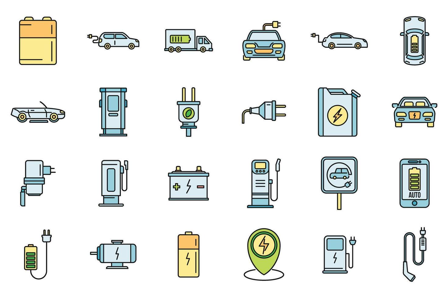 Service hybrid car icons set vector color line