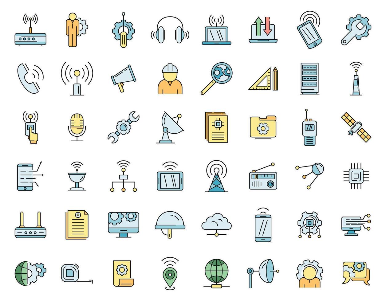 Communications engineer icons set vector color line