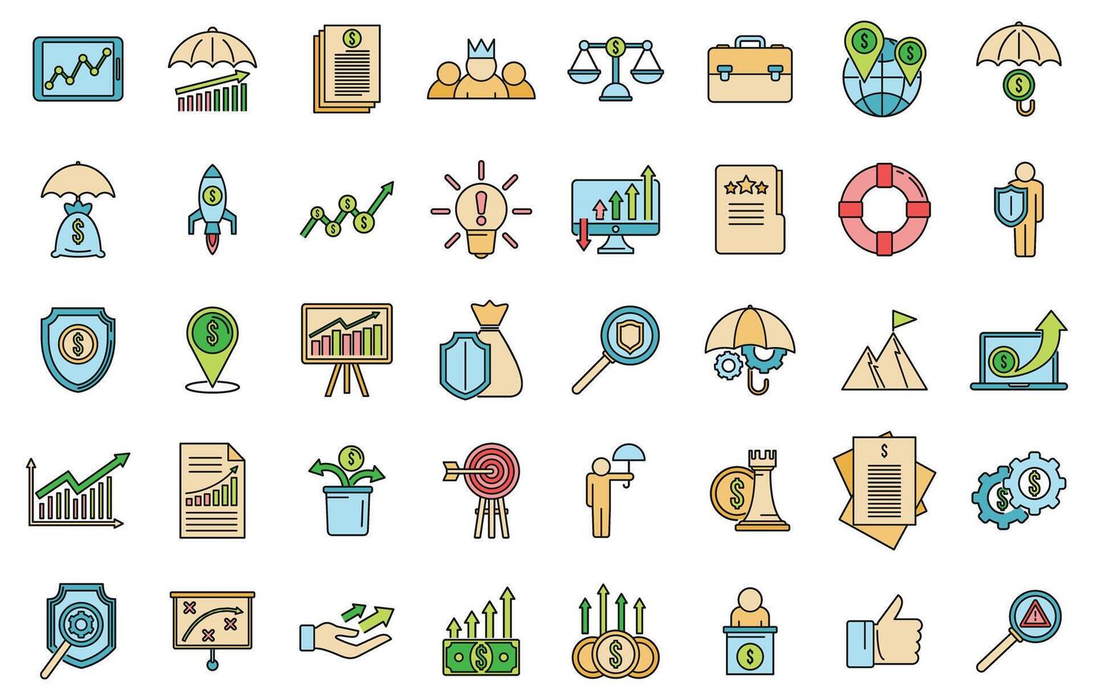 Crisis manager money icons set vector color line