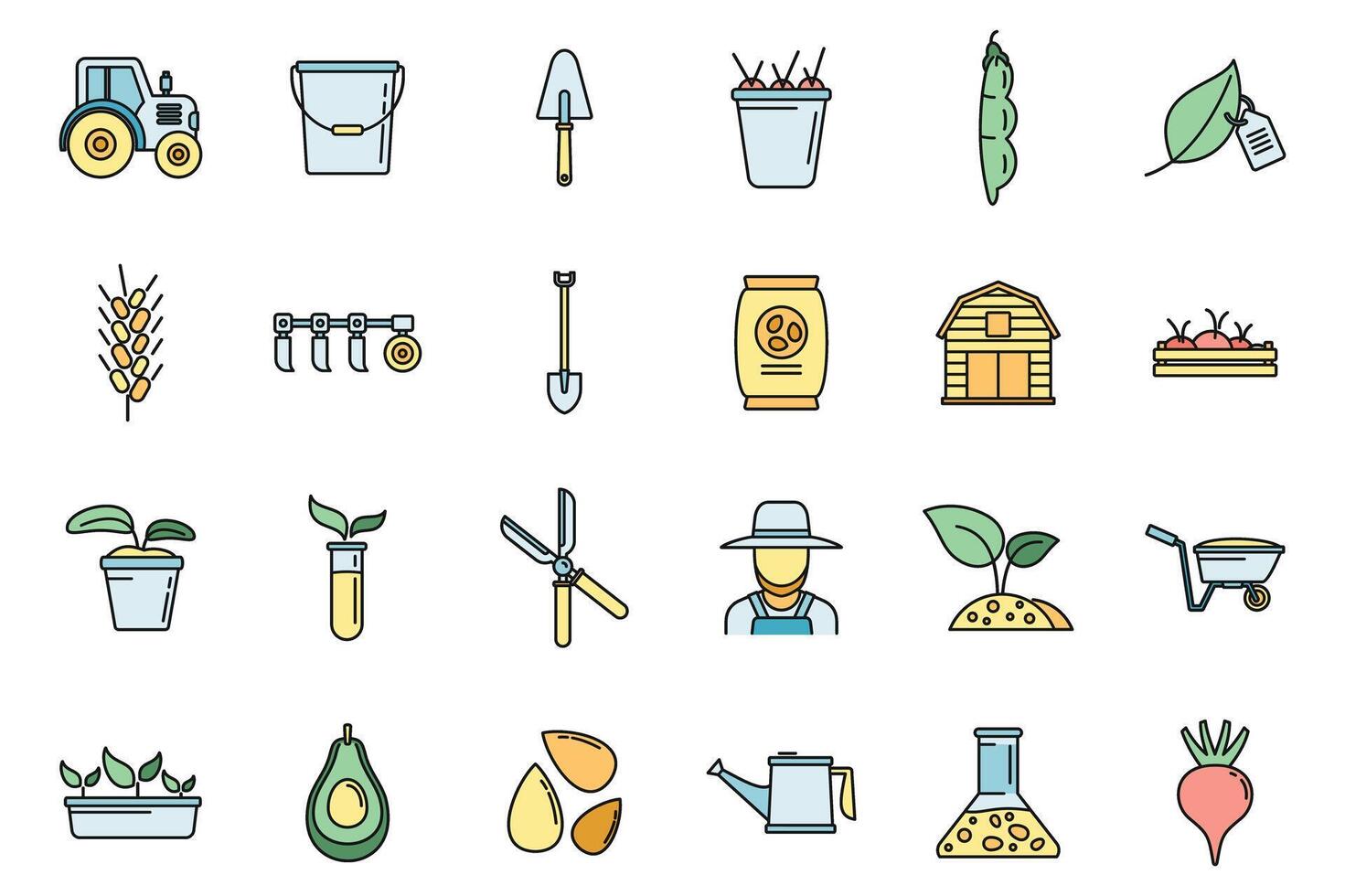 Agronomist tools icons set vector color line