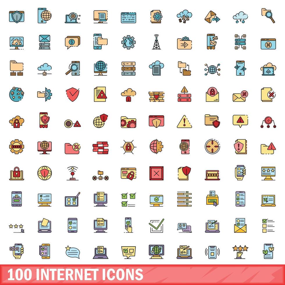 100 Internet íconos colocar, color línea estilo vector