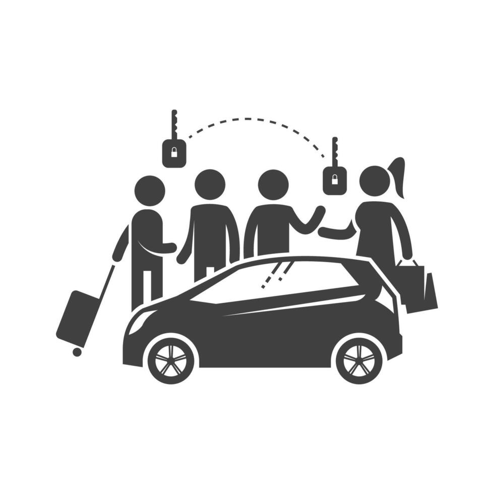 Group of people and a vehicle. Car sharing concept. Vector illustration.