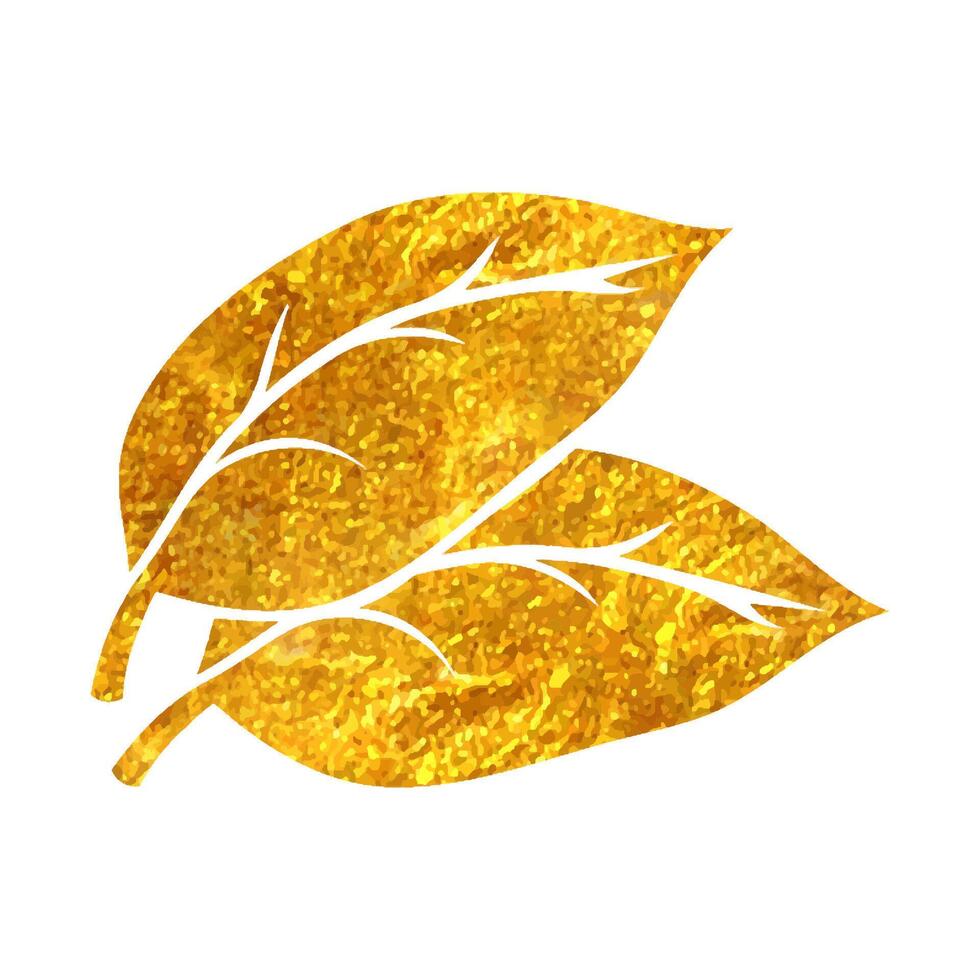 Hand drawn Leaves icon in gold foil texture vector illustration