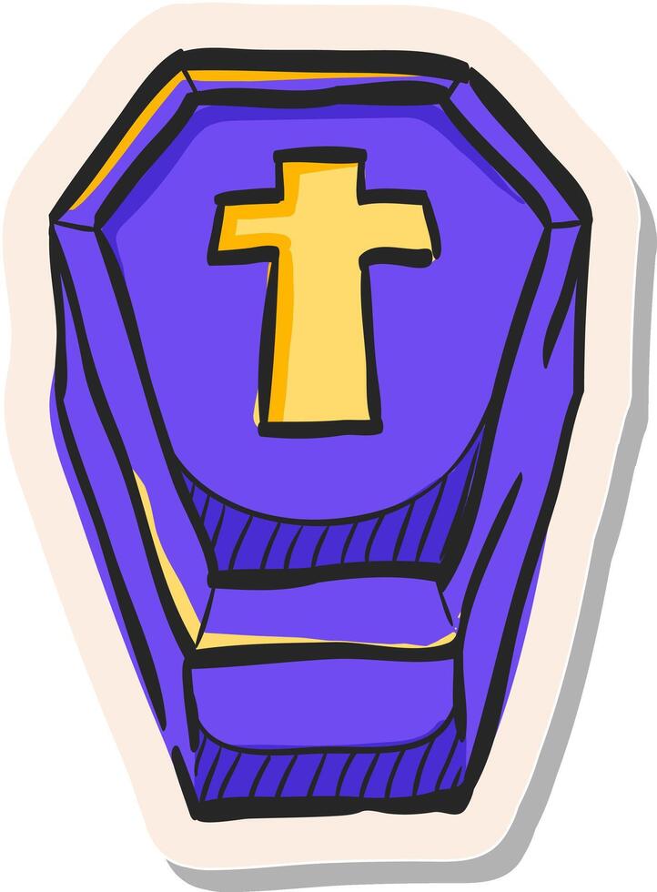 Hand drawn Coffin icon in sticker style vector illustration